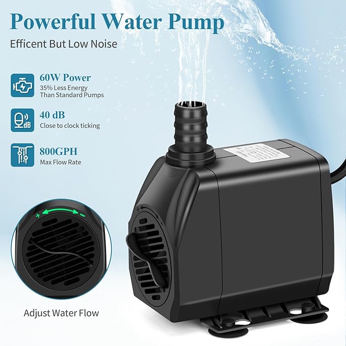 Pond Waterfall Spillway Kit with Filter Media & 800 GPH Pump, 304 Stainless Steel Waterfall Box, 9.8FT Hose, Complete Pond Kit for Outdoor Ponds, Koi Ponds, Fountain (8"L x 9.8"W x 5.1"H)