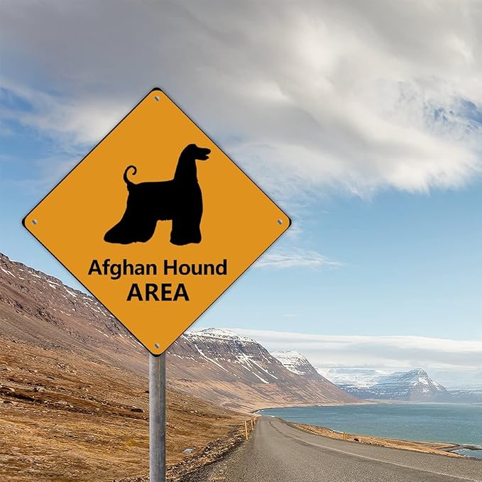 Afghan Hound Crossing Xing Sign Beware of Afghan Hound Dog Metal Sign Afghan Hound Funny Warning Sign Crossing Zone Sign for Farm Yard Front Door Indoor Outdoor Street Sign 15x15in