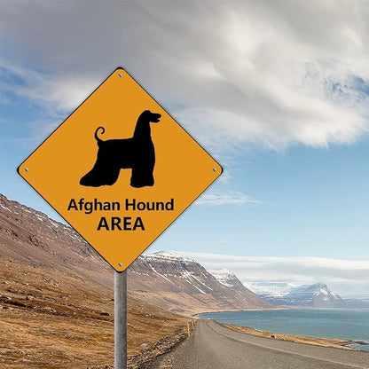 Warning Afghan Hound Area Aluminum Metal Sign Afghan Hound Dog Caution Crossing Xing Street Sign Yellow Diamond Shape Funny Metal Sign For Indoor Outdoor 12x12in