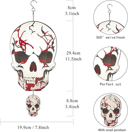 12inch Halloween Decoration Skull Wind Spinner Outdoor, 3D Kinetic Hanging Wind Sculpture, Stainless Steel Rustproof Garden Spinner Decor, Metal Yard Art, Unique Gift for Men, Holidays