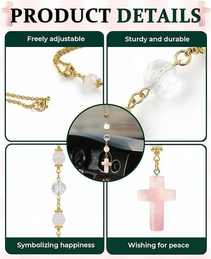 2PCS Crystal Cross for Car Mirror Hanging, Cute Healing Stones Car Rear View Charm Accessories Ornament for Sun Catcher