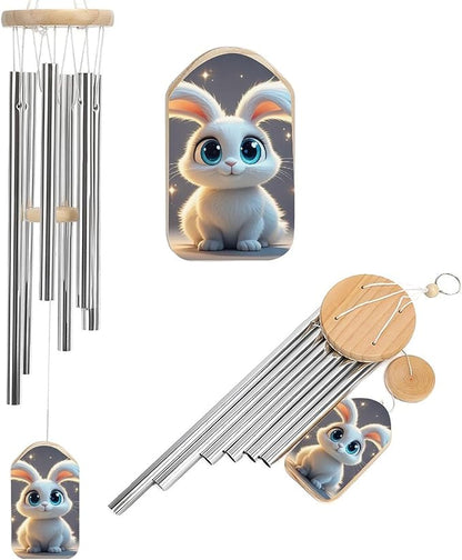 Large Aluminium Wind Chimes for Outside, Soothing Melodic Memorial Wind Chime Outdoors Windchimes for Garden Patio Decor, Cute Cartoon Rabbit Wind Chimes Gift for Mom Women Neighbors