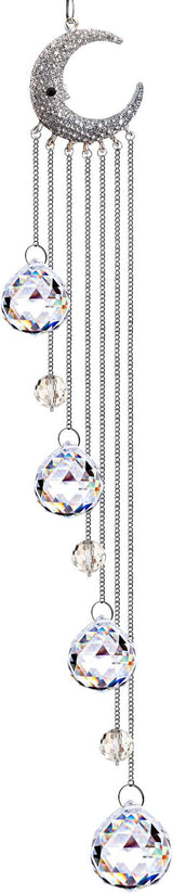 20.5inch Hanging Clear Crystal Suncatcher Ornaments with Moon Decor Rainbow Maker Crystal Beads Ball Prisms Ornament for Christmas Tree