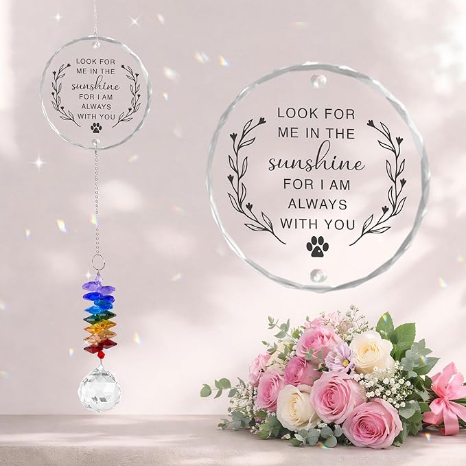 Pet Memorial Suncatcher Look for me in The Sunshine - Dog Memorial Gifts - Pet Loss - Thoughtful Dogs and Cats Remembrance - Pet Sympathy - Crystal Bereavement Gift