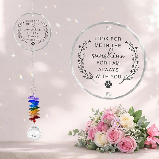 Pet Memorial Suncatcher Look for me in The Sunshine - Dog Memorial Gifts - Pet Loss - Thoughtful Dogs and Cats Remembrance - Pet Sympathy - Crystal Bereavement Gift