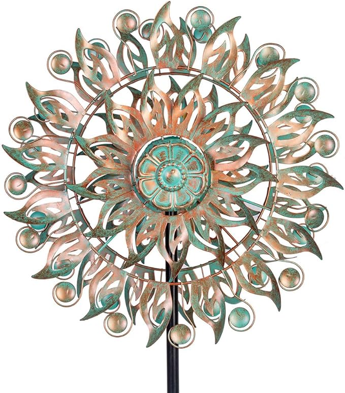 DREAMYSOUL Metal Wind Spinner, 16.5" Dia *64" Tall Large Wind Spinners Outdoor, 5 Pronged Kinetic Wind Sculptures & Spinners for Garden and Yard (Bronze)