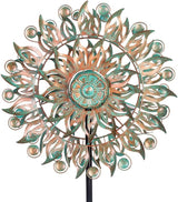 DREAMYSOUL Metal Wind Spinner, 16.5" Dia *64" Tall Large Wind Spinners Outdoor, 5 Pronged Kinetic Wind Sculptures & Spinners for Garden and Yard (Bronze)