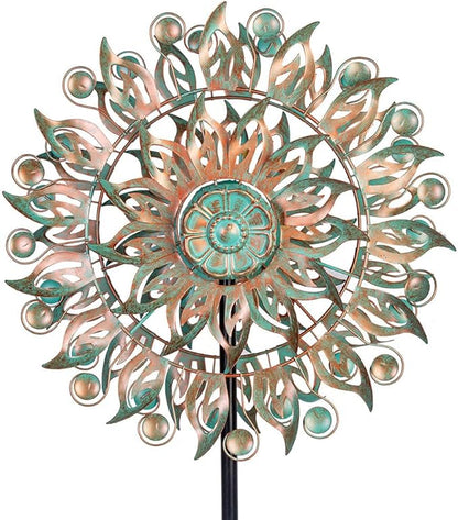 DREAMYSOUL Metal Wind Spinner, 16.5" Dia *64" Tall Large Wind Spinners Outdoor, 5 Pronged Kinetic Wind Sculptures & Spinners for Garden and Yard (Bronze)