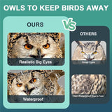 Owls to Keep Birds Away: 3Pcs Fake Owls with Reflective Tape for Garden Patio Tree, Bird Scare Reflective Hanging Decoration to Keep Birds from Windows Tree Garden