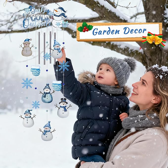 AVEKI Snowman Wind Chimes for Outside, 38'' Metal Christmas Wind Chimes with Double-Sided Painting, Outdoor Decor for Garden, Patio, Yard, Holiday Gifts for Family & Friends (Snowman)