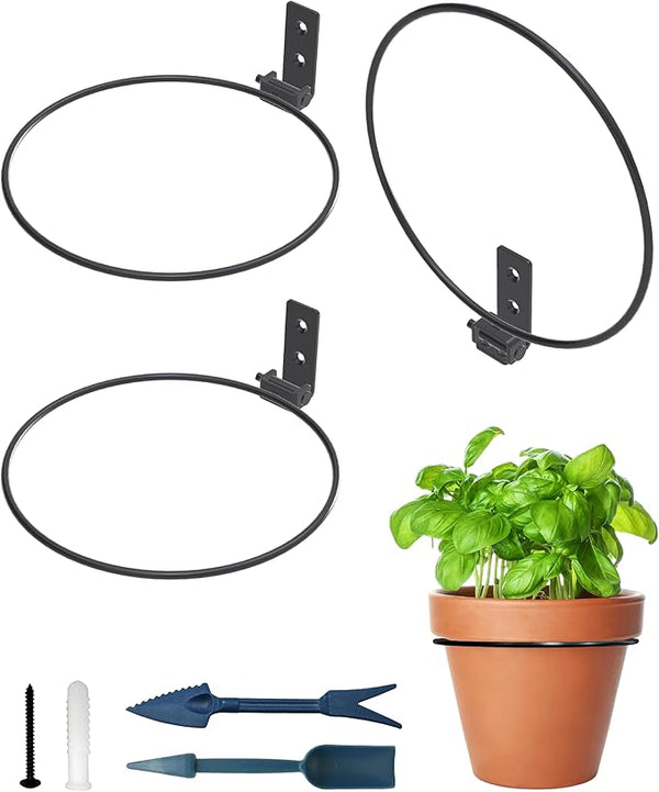 NACETURE Flower Pot Holder Ring for Wall Mount Foldable – Heavy Duty Round Metal Planter Hooks Hangers - Fence Pot Plant Holders Hanging Bracket for Outdoor Indoor (8 Inch 3 Pack)