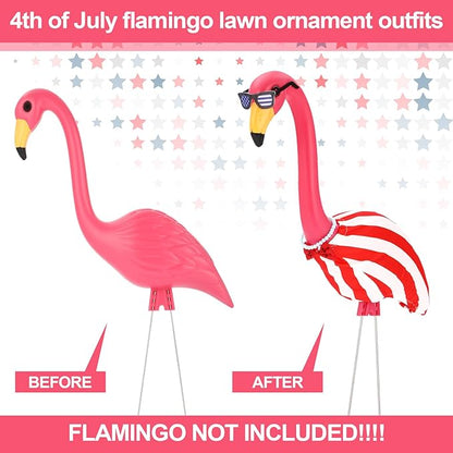 Geelin 2 Set 4th of July Yard Flamingo Outfits 31" Patriotic 250th Anniversary Memorial Day American Flag Outdoor Signs Red White Blue Yard Flamingos Decor, Statue Not Included