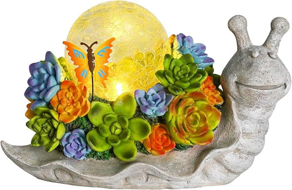 Afirst Solar Garden Snail Statues with Succulent Outdoor Resin Figurine Solar Lights Statue Decorations for Lawn, Patio, Balcony, Yard Ornament