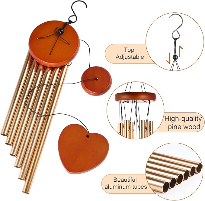 Wind Chimes for Outside – 25.5" Aluminum Windchimes Outdoors for Garden, Patio Decor, Memorial Gifts for Mom, Sympathy Gift for Loss of Loved One, Sister Gifts for Birthdays, Mother's Day(Gold)