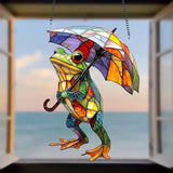 Spring Suncatcher Window Hanging with Colorful Frog Umbrella Designs Full Cover Acrylic Stained Glass Suncatchers Cute Window Decor Summer Ornament Indoor Outdoor for Home Garden Gift for Women