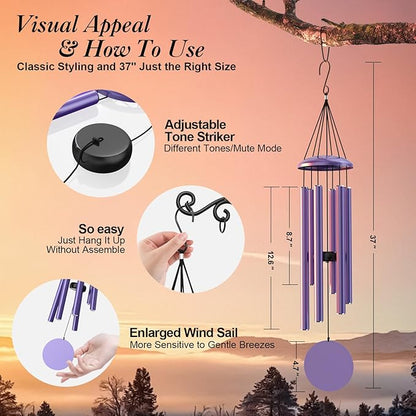 Purple Wind Chimes for Outside Deep Tone, Personalized Metal WindChimes Tuned Melodic Music Sound, Outdoors Decor for Garden Patio Home with Rewritable Wind Catcher