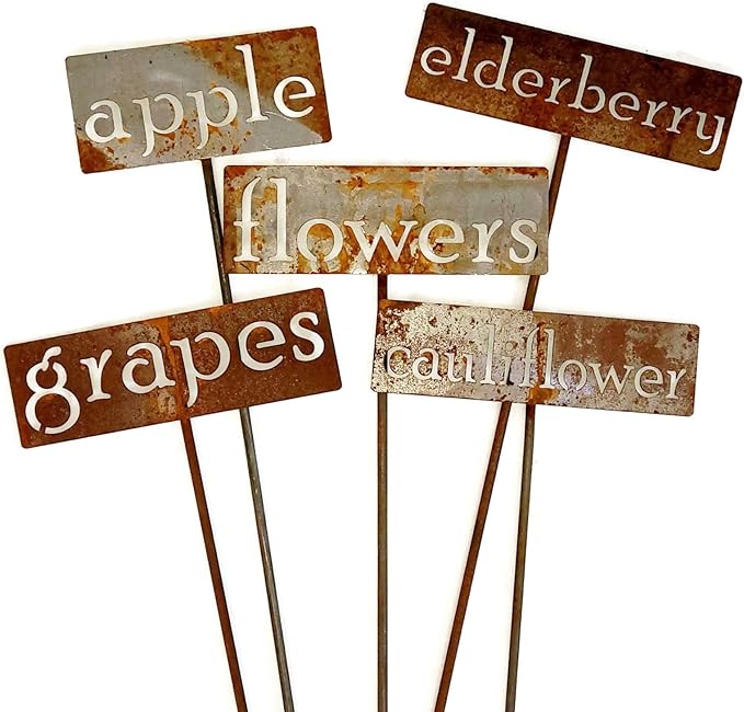 Classic Metal Garden Markers 19 Inches Tall (Bulk Discount 20 Markers, Naturally Rusted)