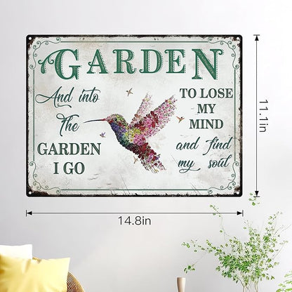 Bnesi Garden Signs for Outside Rustic Garden Home Outdoor Sign Decor Gift for Mothers Day, Grandmas Humming Bird Outside Sign Decoration Welcome Sign Patio Signs and Decor Outdoor (Pink, Plant)