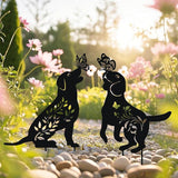 WONDER GARDEN Metal Dog Decor for Outside - 2 Pack Garden Stakes Decorative, Black Dog Silhouette Statues Lawn Ornaments Yard Patio Decor Women Men Mom Gifts
