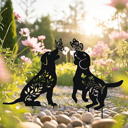 WONDER GARDEN Metal Dog Decor for Outside - 2 Pack Garden Stakes Decorative, Black Dog Silhouette Statues Lawn Ornaments Yard Patio Decor Women Men Mom Gifts