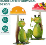 15.3" Large Frog Decor Set of 2, Handcrafted 3D Lifelike Metal Frog with Mushroom Sculpture, Outdoor Yard Art for Garden, Lawn & Home, Ideal Gift for Mom, Women on Mother’s Day & Housewarming