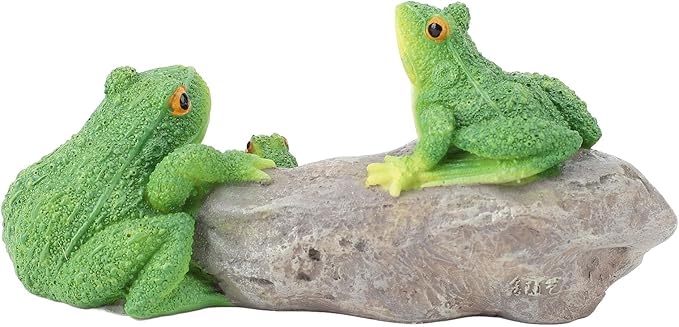 Premium Outdoor Statue, Sun Proof and Weather with Hand Painted Vivid Design for Gardens Balconies and Indoor Spaces (Frogs On The Stone)