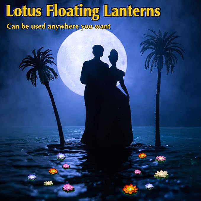 Hortsun 18 Pcs Floating Lotus Lights with Batteries Lily Pads Pool Flowers Floating Candles Decor Artificial Pond Plants Decorations for Pool Pond Outdoor Indoor (Multicolor,3.94/5.91 Inch)