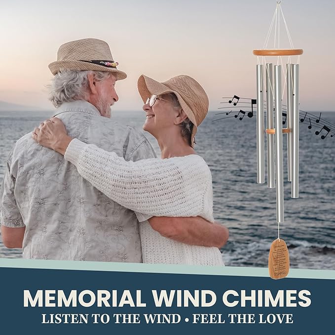 Woodstock Wind Chimes 39" Reflections Amazing Grace Large Windchime, Cherry Finish Ash Wood, 5 Silver Aluminum Tubes, Wind Chime Inspirational Windchime Tuned to Amazing Grace Hymn
