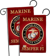 Marine Corps Garden Flag - 2pcs Pack Armed Forces USMC Semper Fi United State American Military Veteran Retire Official - House Decoration Banner Small Yard Gift Double-Sided Made in USA 13 X 18.5