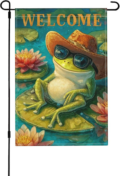 Frog Garden Flag Seasonal Double Sided 12 x 18 Inch Small Yard Flag for Indoor Outdoor Decor Holiday All Seasons
