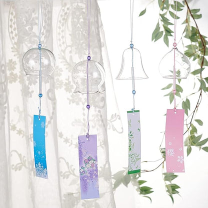 BENECREAT 4Pcs 4 Colors Japanese Wind Chimes, Handmade Glass Wind Bells Pendant for Home Garden Wedding Indoor Outdoor Decoration, About 16" Long