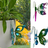 Metal Butterfly Flower Pot Huggers Gorgeous Butterfly Dragonfly Planter Hanging Figurines with Artificial Gemstones in the Wings 6 Inch Iron Insect Garden Art Sculptures Hanger Ornaments (2PCS)