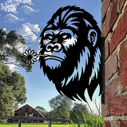WADORN Big Foot Metal Garden Fence Art, Wild Man Farmhouse Statue Sasquatch Outdoor Decor Big Foot Silhouette Decorative Backyard Stake Metal Savage Ornament Funny Wall Decoration for Garden Patio