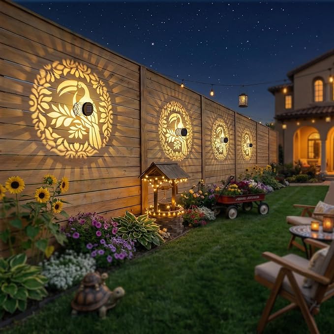 Gardsee Solar Fence Lights Outdoor 2 Pack Deck Step Wall Lights Butterfly Metal Waterproof LED Warm Yellow Light for Garden Post Patio Backyard Yard Decor (Black 6)