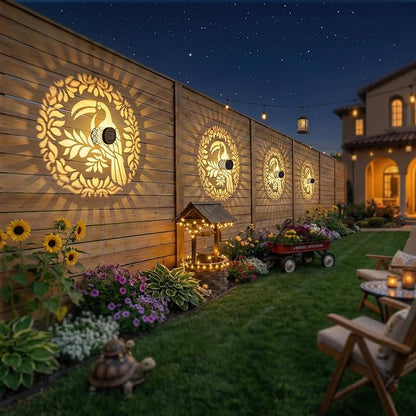 Gardsee Solar Fence Lights Outdoor 2 Pack Deck Step Wall Lights Butterfly Metal Waterproof LED Warm Yellow Light for Garden Post Patio Backyard Yard Decor (Black 6)