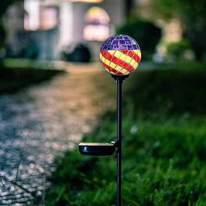 Afirst Solar Lights Outdoor Decorative - Solar Gazing Ball Mosaic Garden Stakes Patriotic Stars and Stripes Decorative Lights Waterproof for Pathway Yard Lawn National Day Decoration