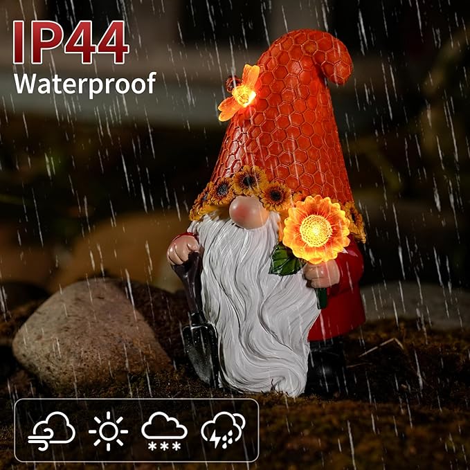 Solar Sunflower Gnome Statue Light, Ideal for Yard, Patio, Lawn and Garden Decor, for Women and Mom