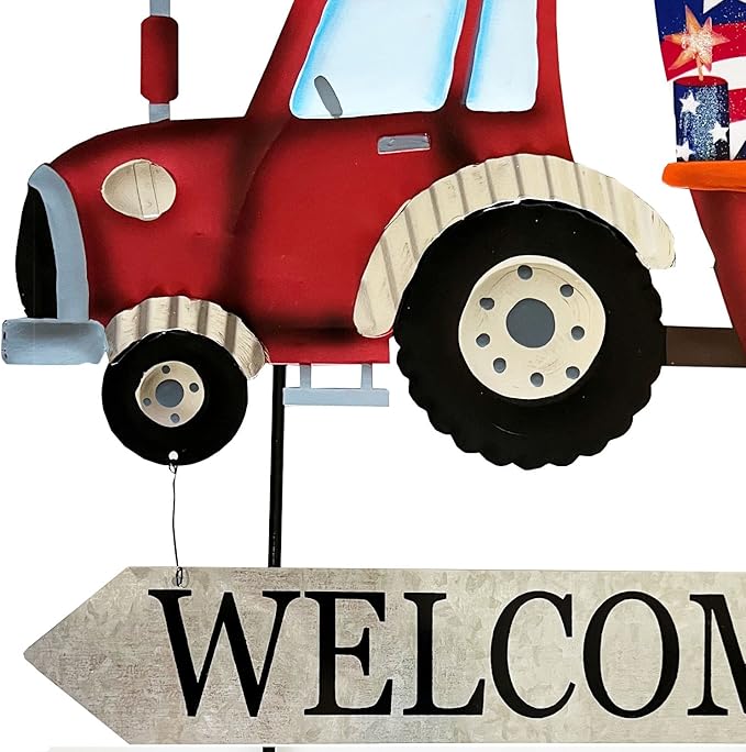Vintage Metal Truck Yard Stake with Seasonal Sign Loads Metal Easter Welcome Sign for Outdoor Merry Christmas 4th of July Fall Harvest Spring Easter Garden Lawn Pathway Decor