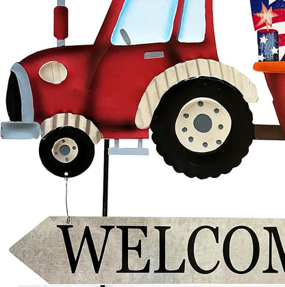 Vintage Metal Truck Yard Stake with Seasonal Sign Loads Metal Easter Welcome Sign for Outdoor Merry Christmas 4th of July Fall Harvest Spring Easter Garden Lawn Pathway Decor