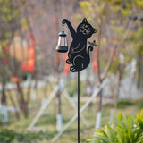 Solar Cute Cat Garden Stakes Outdoor Solar Decor Metal Cute Cat Holding Solar Lantern Decorative Garden Metal Flower Stakes Outdoor Cute Cat Silhouette Stakes