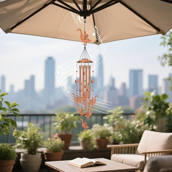 Wind Chimes Outdoor - Mother & Baby Geese Windchime with 4 Aluminum Tubes,Weatherproof Metal Wind Chime for Garden Decor Patio Yard, Goose Gift for Thanksgiving, Christmas, Festival