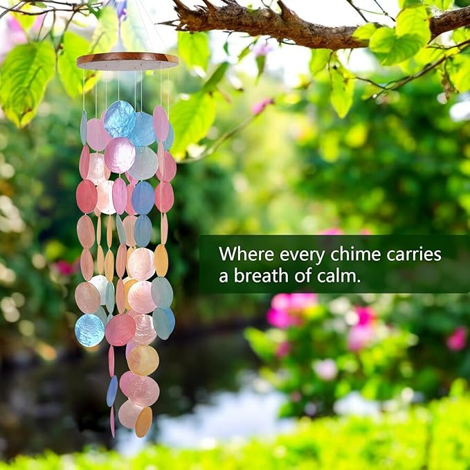ASTARIN Capiz Shell Wind Chime for Outside 28” Handcrafted Windchime Outdoor Beach Chimes Garden Decor Gift for Women
