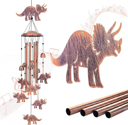 Dinosaur Wind Chimes Outdoor Dinosaur Gifts for Women Men Mom Dad Birthday Unique Gardening Gifts Metal WindChimes for Outside/Indoors, Lawn, Patio, Home, Yard Decor, Garden Decorations