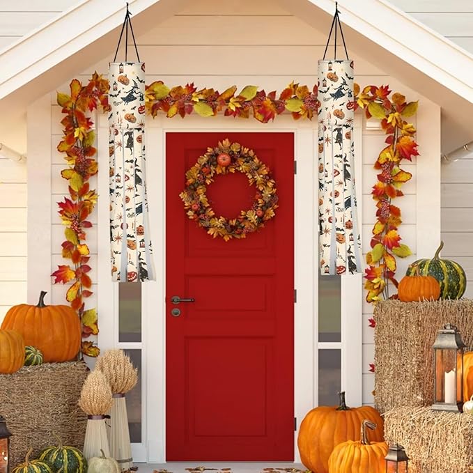 Jeiento Halloween Ghost Windsock 2 Pack Holiday Party Wind Socks for Home Yard Outdoor Decor 40 Inch Wind Sock Outdoor Hanging Decor,