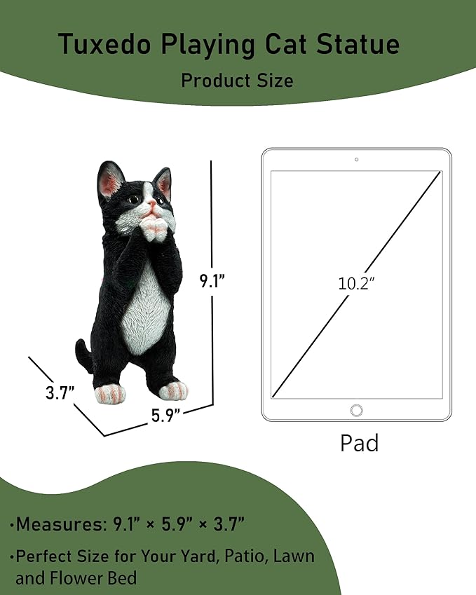 Elenon Cat Garden Statue Decorative for Yard, Praying Black & White Cat Figurines Home Lawn Decor, Patio Kitten Tuxedo Statues Pets Memorial Ornament for Cat Lovers