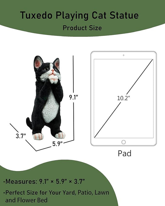 Elenon Cat Garden Statue Decorative for Yard, Praying Black & White Cat Figurines Home Lawn Decor, Patio Kitten Tuxedo Statues Pets Memorial Ornament for Cat Lovers