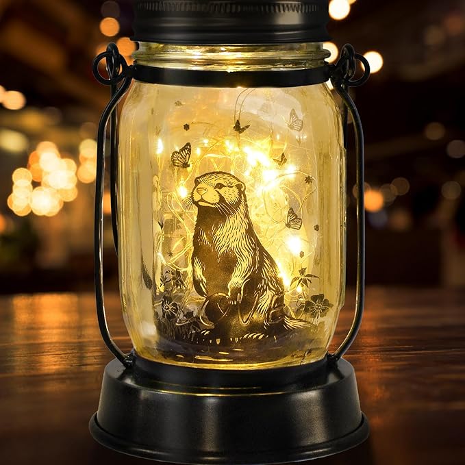 kyoryuger Otter Gifts for Women/Men River Otter Lovers Solar Lantern Mom Birthday, Mothers Day, Animal Solar Garden Decoration Outside for Yard, Patio,Backyard,Porch