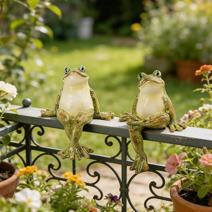 Braxio Frog Statue Outdoor Garden Decor - 2-Pack Sitting Frog Sculptures for Patio, Yard, Plant Pot, Cute Cartoon Frog Figurines Home Decor Gift, Resin Art Ornament 4.2 x 4.5 x 5.2 Inches