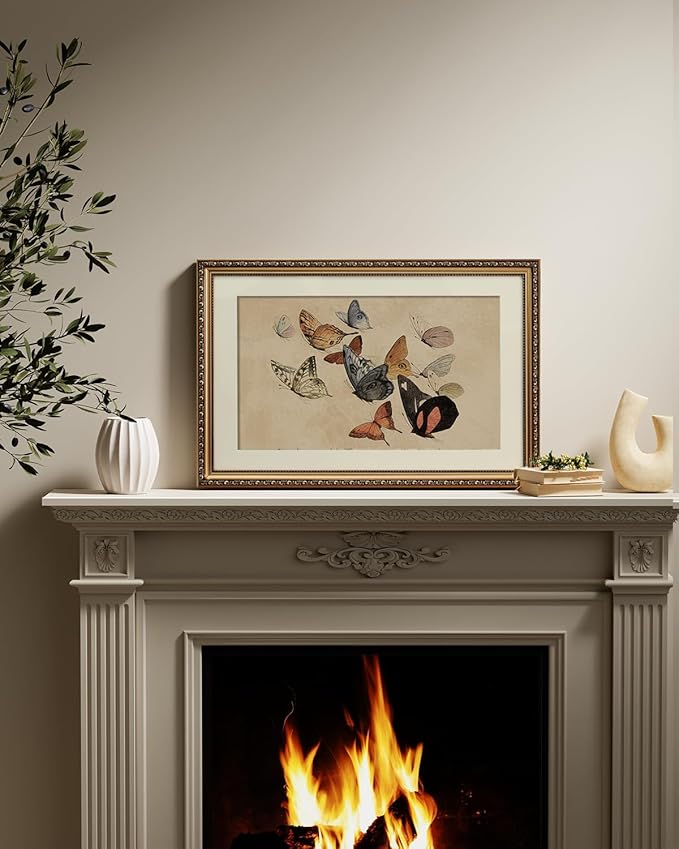 ARPEOTCY Vintage Gold Framed Large Wall Art, Classical Flying Butterflies Painting, Canvas Prints with Antique Picture Frame, Victorian Wall Decor for Nursery Living Room Bedroom 16x24 inch