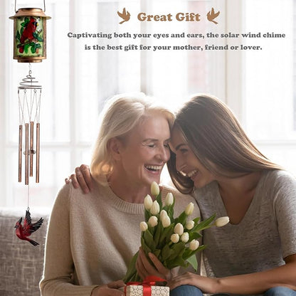 Solar Wind Chimes for Outdoor, Cardinal Garden Decorations Memorial Wind Chimes Deep Tone, Sympathy Windchimes for Outside Garden Décor, Gifts for Mom, Grandma-Cardinal